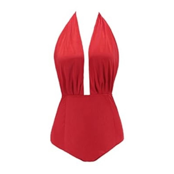 Parici Sexy Red Plunging V-Neck One Piece Swimsuit Size M - Picture 1 of 7
